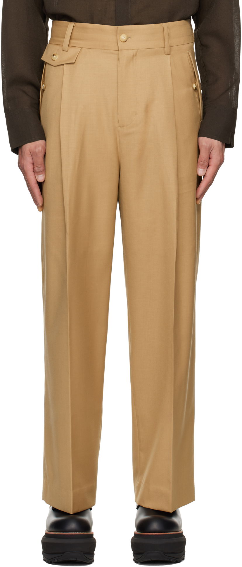 Byxor Feng Chen Wang Feng Chen Wang Slashed Wide Leg Trousers Beige | FMS19TR01B