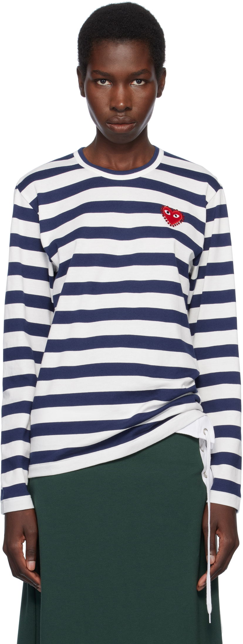 T-shirt Comme des Garçons COMME des GARCONS PLAY Long Sleeve Striped Rhinestone T-Shirt Mörkblå | AX-T805-051