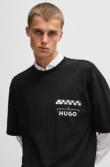 T-shirt BOSS HUGO T-Shirt with Racing Prints Svart | 50531758, 1