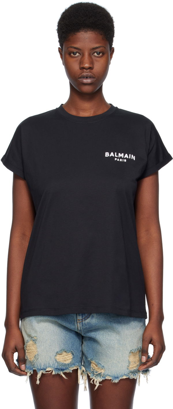 T-shirt Balmain Flocked T-Shirt Svart | CF1EF010BB01