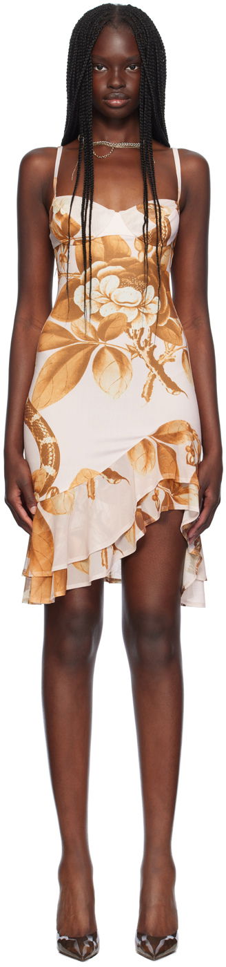 Klä Miaou Miaou Caterina Floral Print Mini Dress Beige | 5057VISEDN