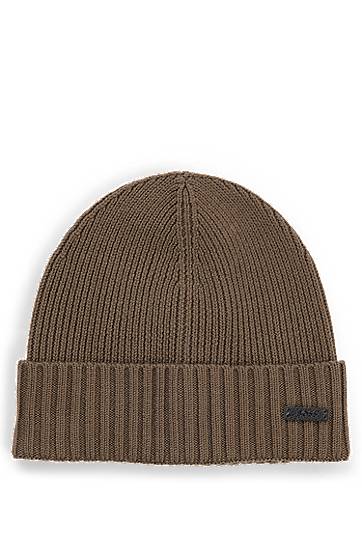 Mössa BOSS Virgin Wool Beanie with Logo Plaque Brun | 50495306