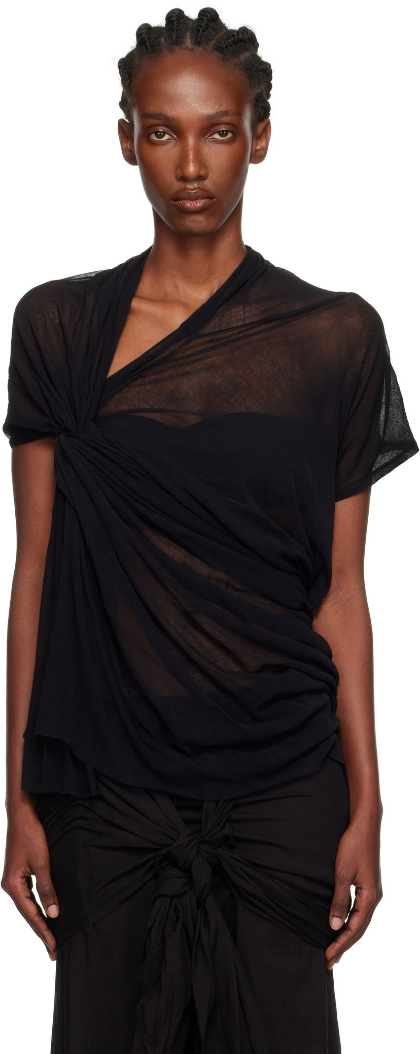 T-shirt Yohji Yamamoto YOHJI YAMAMOTO Twist Detail Top Svart | FP-T42-083