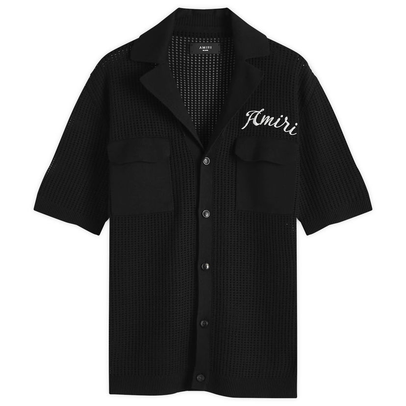 Skjorta AMIRI Amiri Short Sleeve Mesh Polo Shirt, Size Large Svart | AMKNIR1011-001