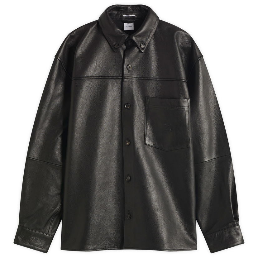 Skjorta Won Hundred Zayne Leather Overshirt, Size Large Svart | 3591-16023