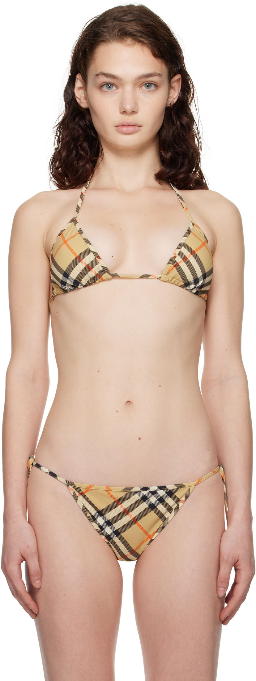 Badkläder Burberry Check Print Bikini Top Beige | 8100759
