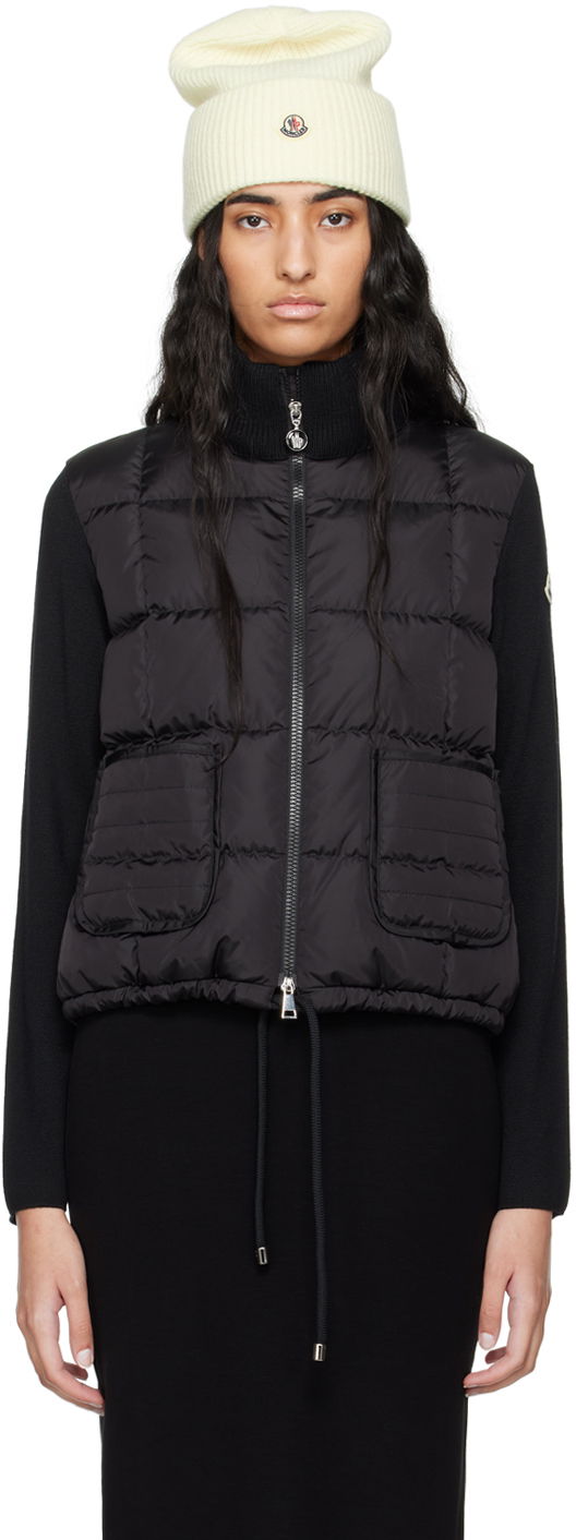 Sweater Moncler Black Paneled Down Cardigan Svart | J20939B00003M1131