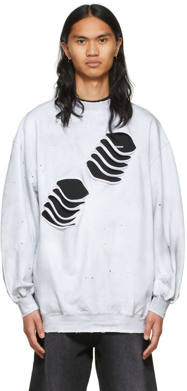 Sweatshirt We11done We11done Men's Distressed Graphic Sweatshirt Vit | WD-TS1-22-713-U-WH, 0