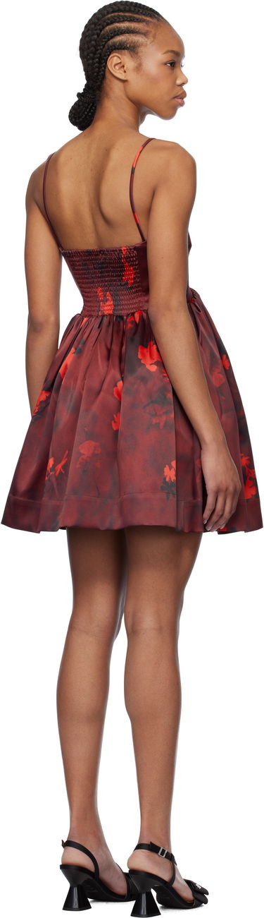 Klä GANNI GANNI Floral Print Satin Strap Mini Dress Röd | W0000, 2