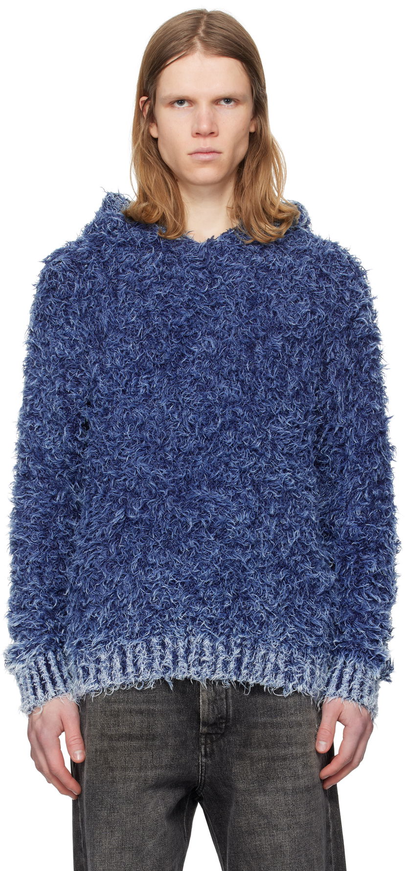 Sweater Diesel K-Dave Fuzzy Hoodie Blå | A16568-0KNAE-8ATS