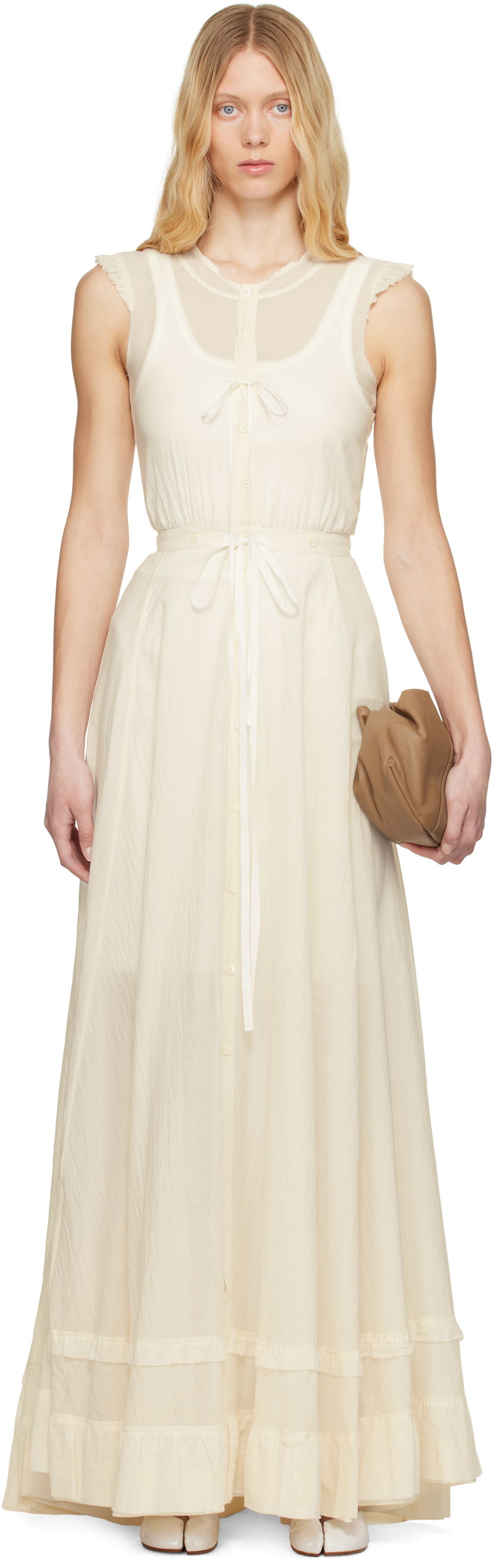 Klä Maison Margiela MM6 Maison Margiela Cotton Voile Maxi Dress Vit | S62DG0045 M35440