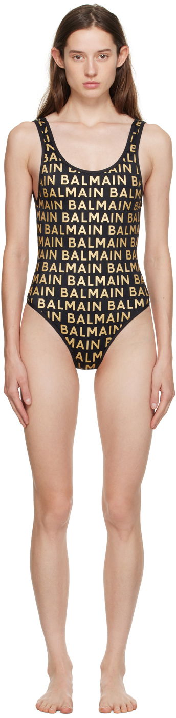 Badkläder Balmain Balmain Nylon Glitter One-Piece Swimsuit Svart | BKBGA0700