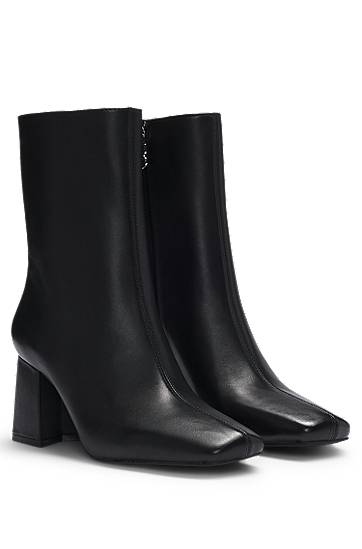 Kläder BOSS Leather Ankle Boots with Block Heel Svart | 50531789