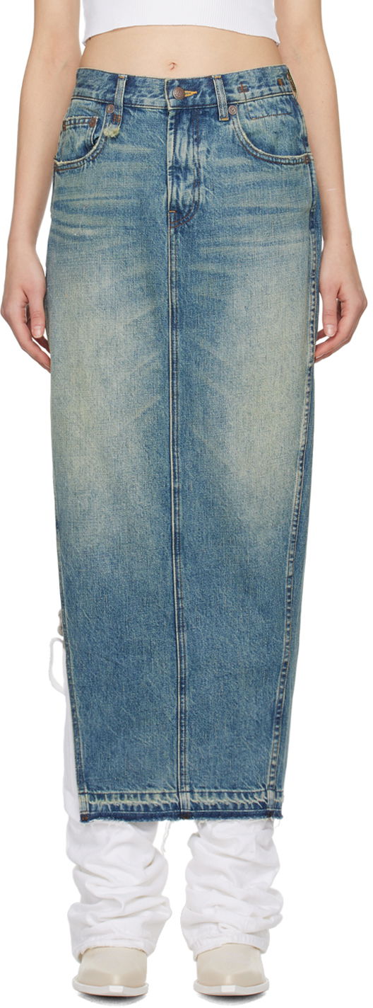 Kjol R13 R13 Denim Maxi Skirt with Side Slits Blå | R13WD102-D173A