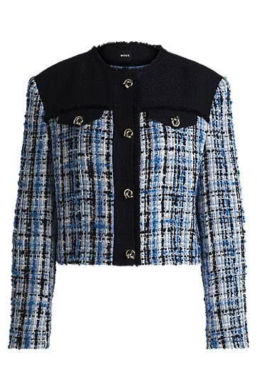 Jacka BOSS Contrast Panel Tweed Jacket with Knot Buttons Blå | 50531888