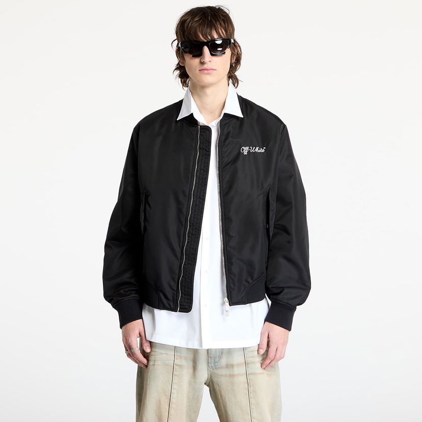 Bomberjacka Off-White Script Nyl Varsity Bomber Jacket Svart | OMEH05EC99FAB0011001