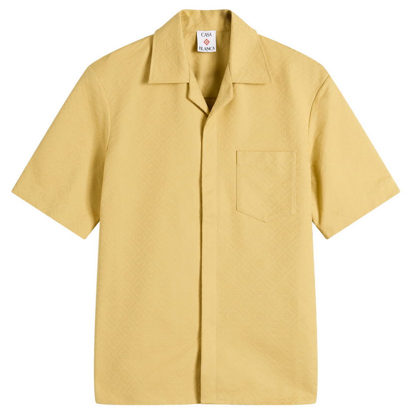 Skjorta Casablanca Casablanca Jacquard Monogram Short Sleeve Shirt, Size Large Gul | MPF25-SH-167-01