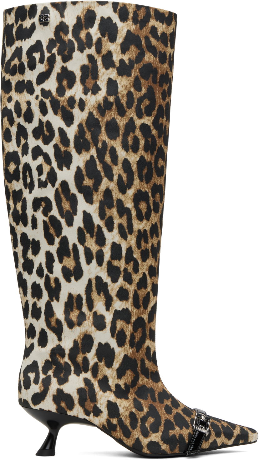 Tillbehör GANNI GANNI Slouchy Leopard-Print Kitten Heel Boots Flerfärgad | S2877