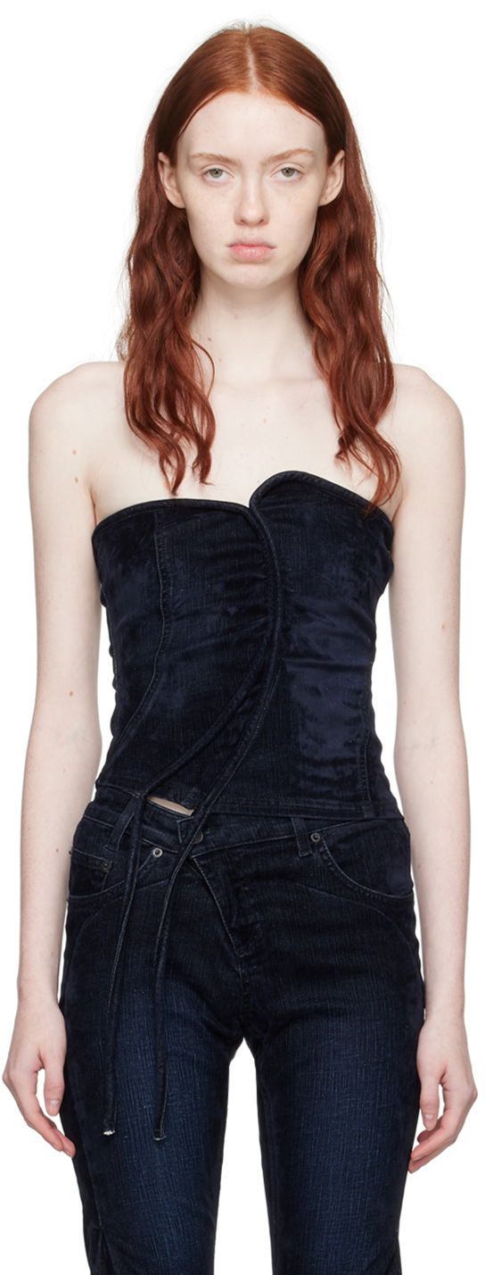 Linne Ottolinger Ottolinger Asymmetric Denim Tank Top Mörkblå | 1703410
