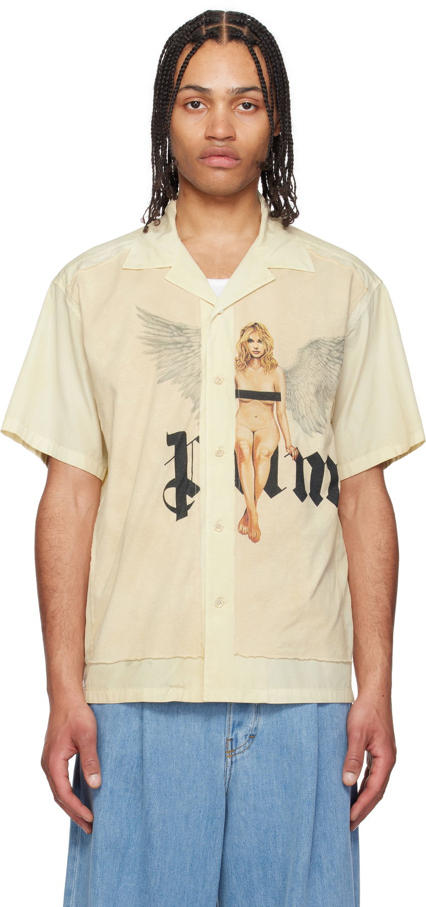 Skjorta Palm Angels Palm Angels Pin Up Bowling Shirt Gul | PMGG008S25FAB0010310