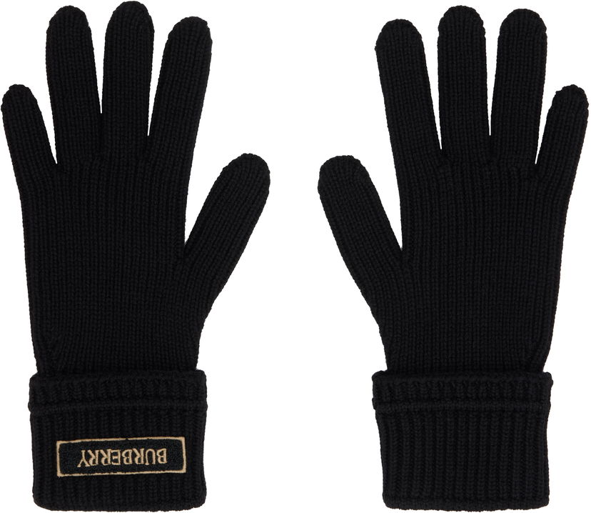 Handskar Burberry Burberry Wool Gloves with Logo Patch Svart | 8114593