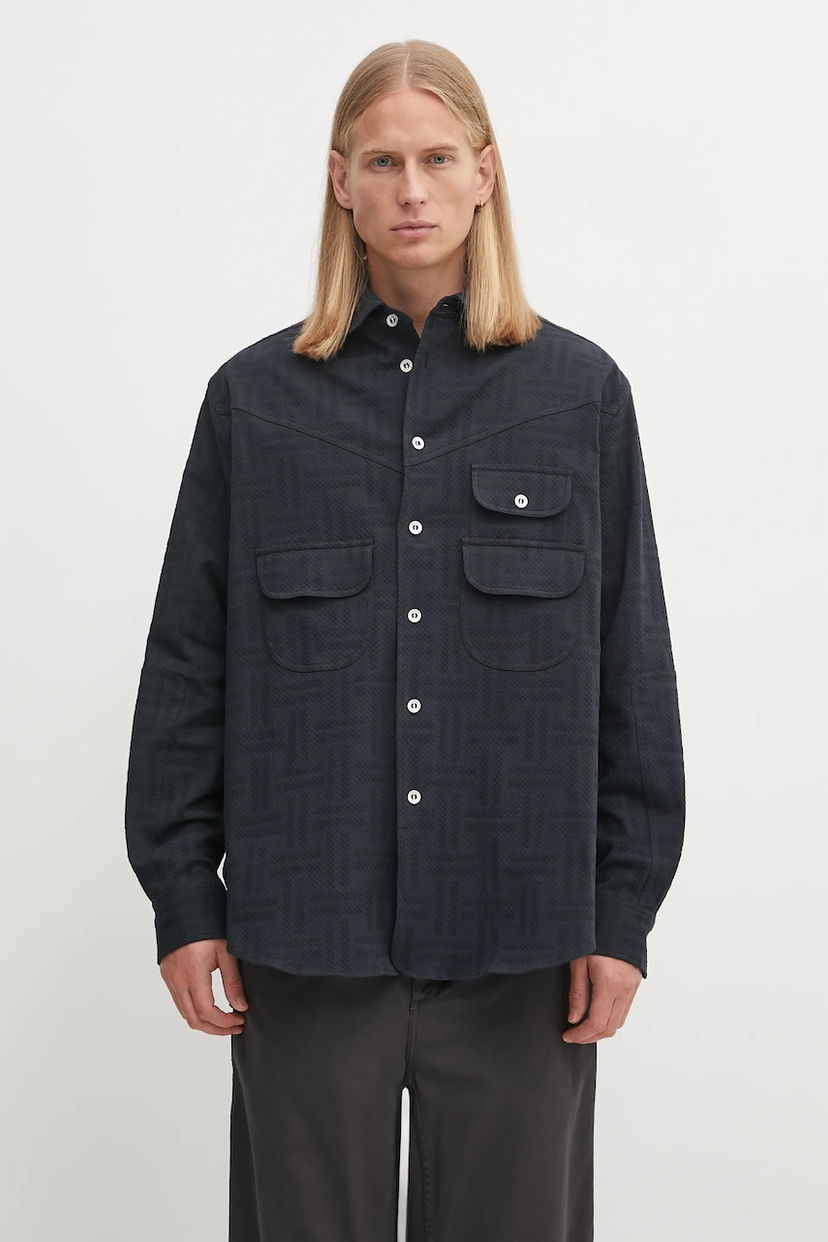 Skjorta KENZO Kenzo Weave Workwear Relaxed Overshirt with Classic Collar Svart | FF65CH5369JF