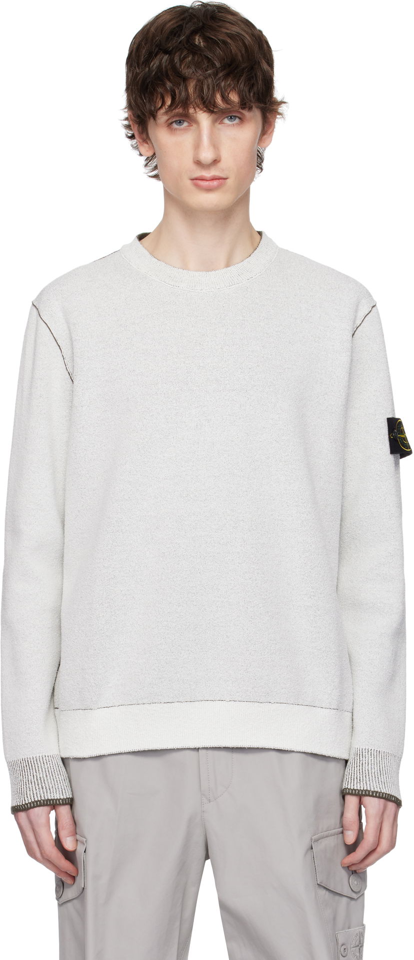 Sweater Stone Island Stone Island Double Face Cotton & Nylon Sweater Vit | K1S15 5100021 S00D9