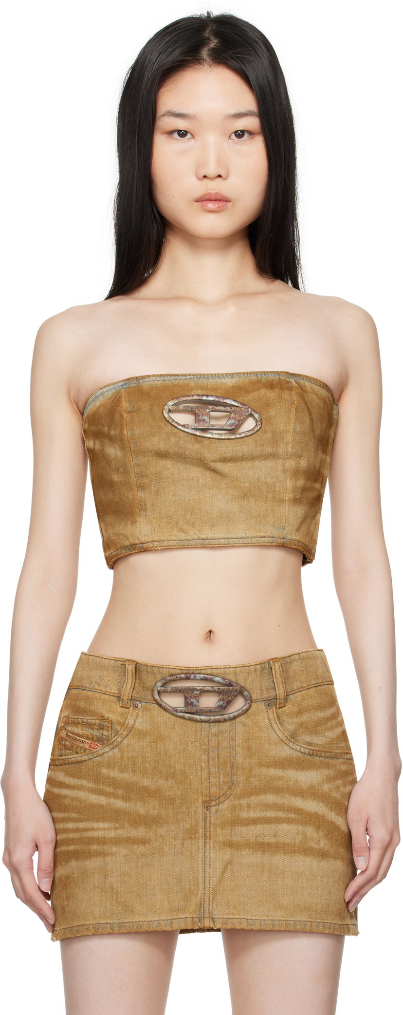 Crop top Diesel Denim Tube Top Brun | A15838 0AJET
