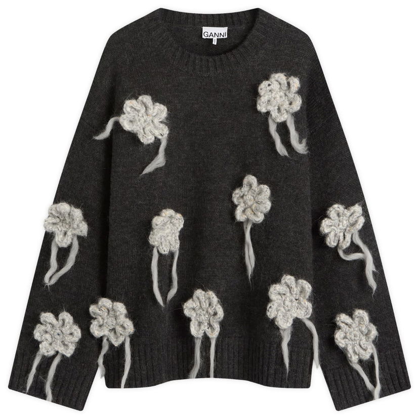 Sweater GANNI GANNI Crochet Flowers Knitted Jumper Grå | K2624-252