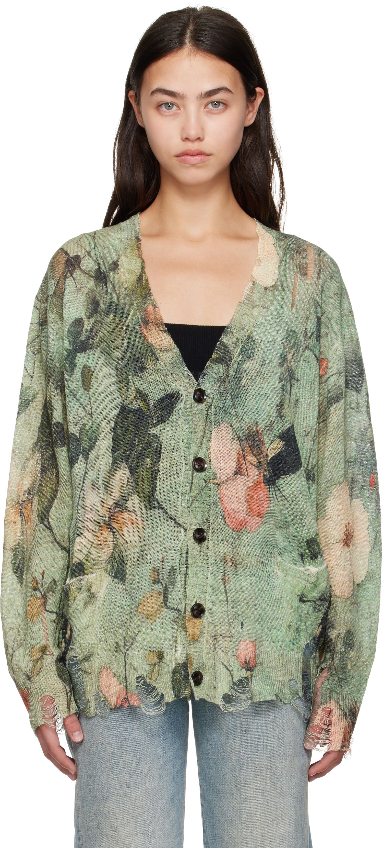 Sweater R13 R13 Boyfriend Floral Cardigan Grön | R13WY200-Y227A, 0
