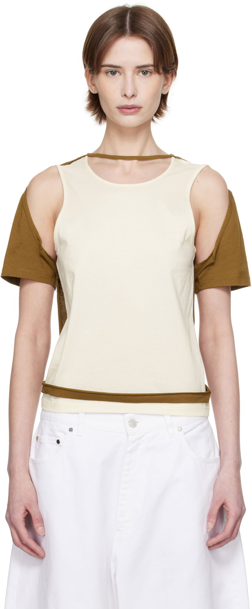 Linne Eckhaus Latta Eckhaus Latta Hugging Sleeveless T-Shirt Beige | 1203-EL-PS25-C -