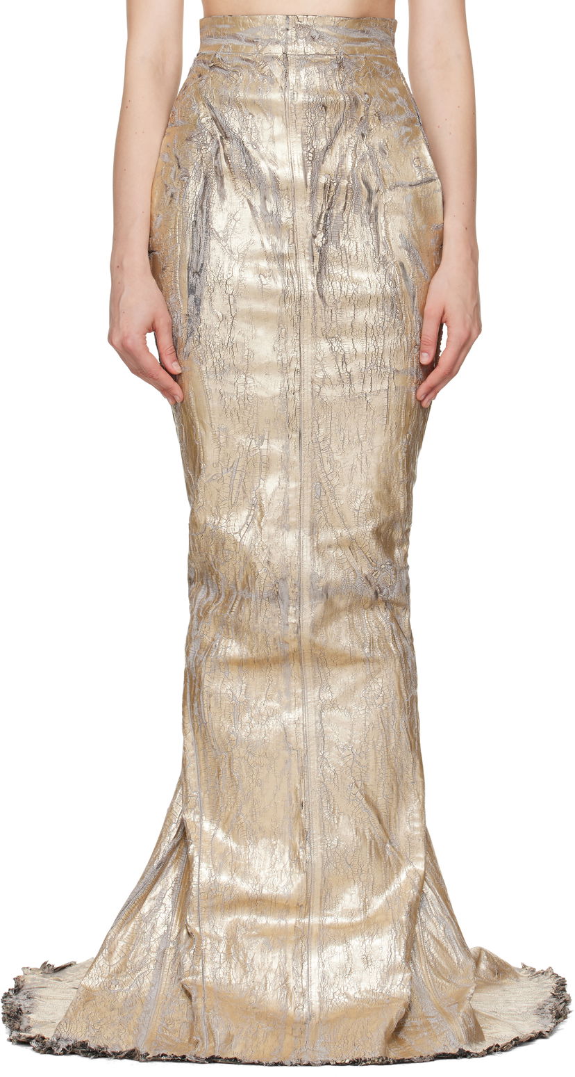 Kjol Rick Owens Rick Owens Megacrust Stretch Denim Lido Maxi Skirt Metallisk | RO01E7375 SGMC