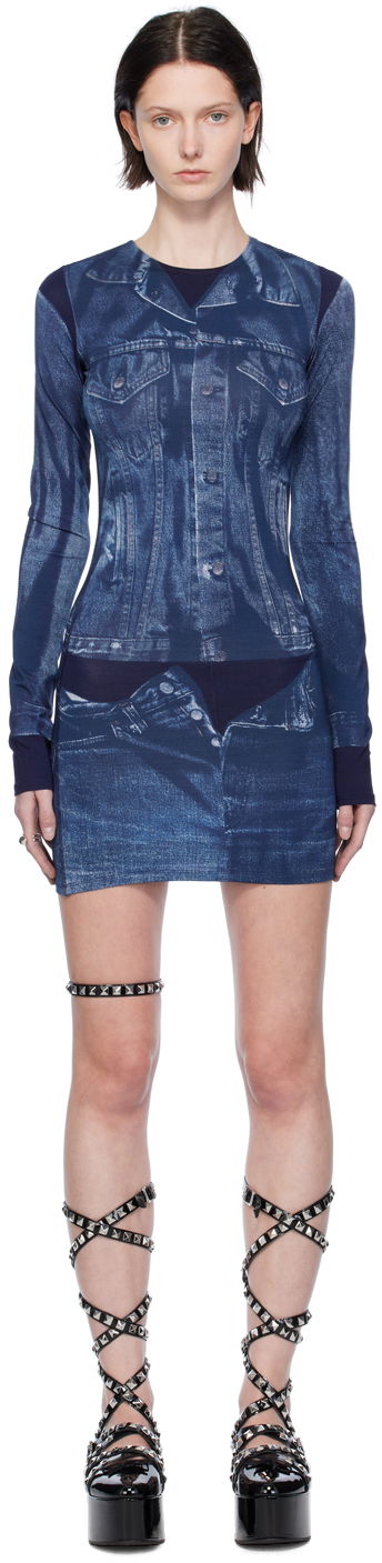 Klä Jean Paul Gaultier Jean Paul Gaultier Trompe L'oeil Denim Print Minidress Blå | 23/15-F-RO076-J530-5950