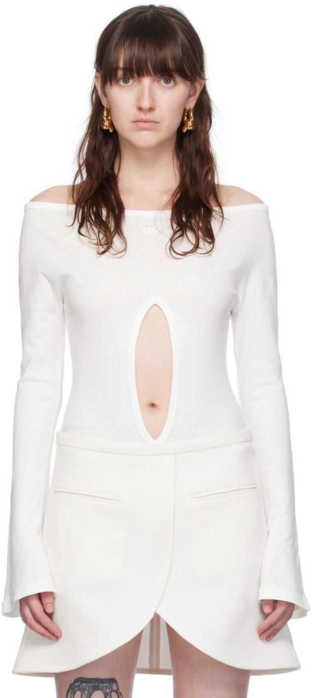 Kropp Courrèges Off-The-Shoulder Fitted Bodysuit Vit | 224JBD092JS0070