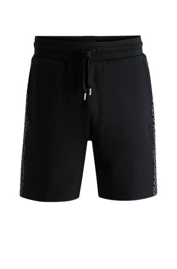 Shorts BOSS Cotton-Blend Shorts with Monogram Panels Svart | 50540525