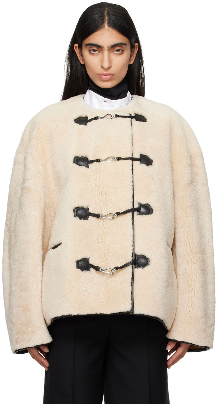 Rockar TOTEME TOTEME Women's Teddy Clasp Shearling Jacket Beige | 214-120-604