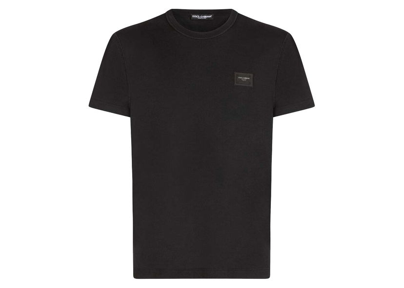 T-shirt Dolce & Gabbana Cotton Branded Plate T-shirt Black Svart | G8KJ9TFU7EQN0000