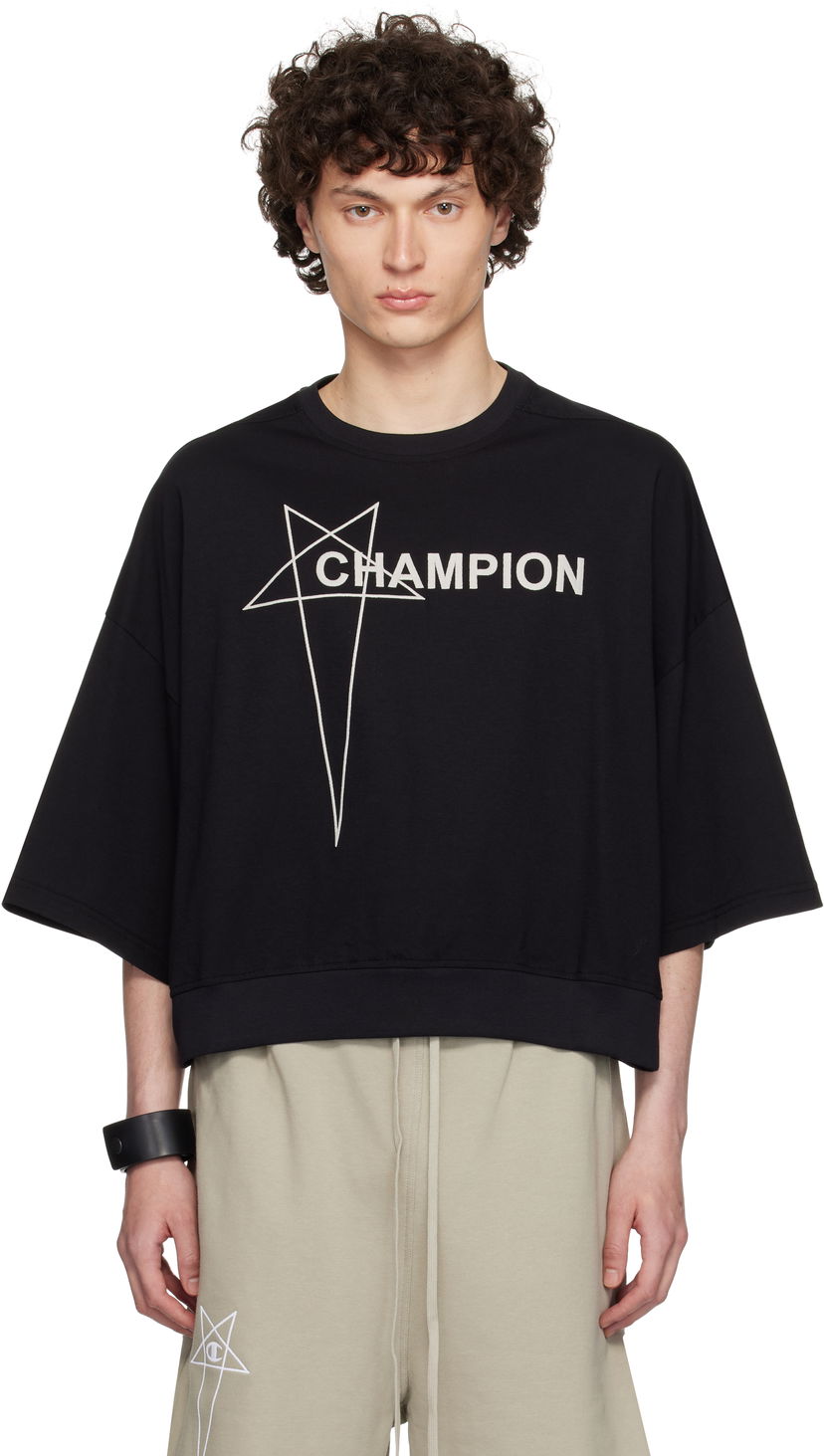 T-shirt Rick Owens Rick Owens Champion Edition Tommy Cropped T-Shirt Svart | CM01E1677 CHJG JERSEY