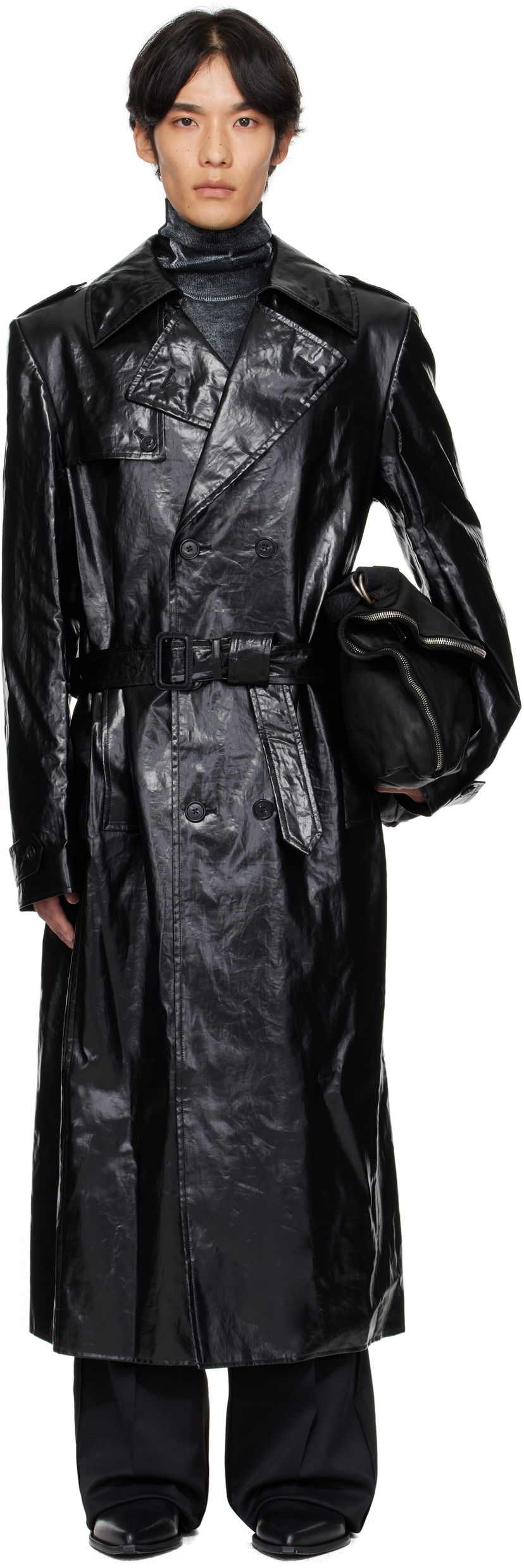 Rockar Maison Margiela MM6 Maison Margiela Shiny Coated Linen Coat Svart | SH2AH0011 M35617