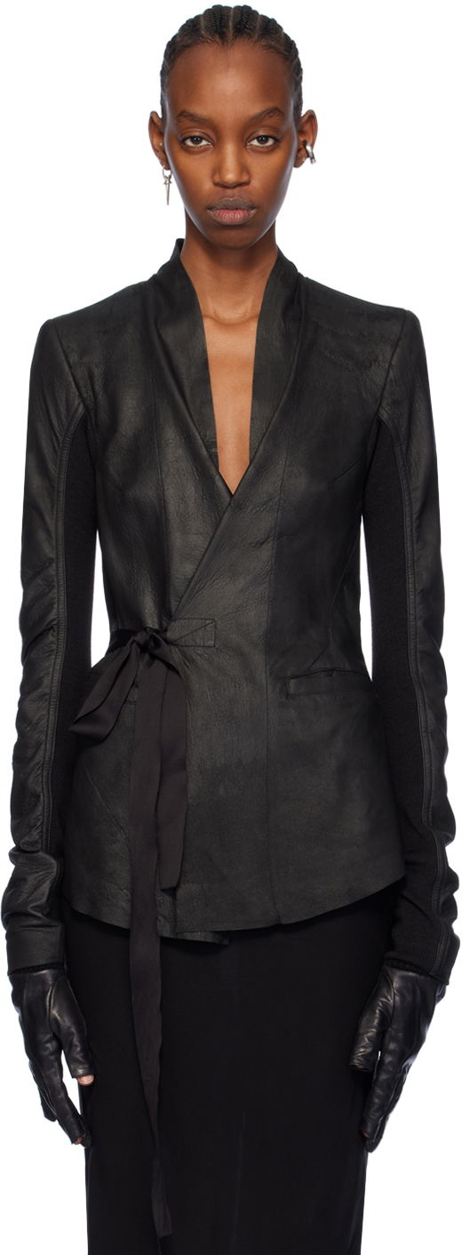 Jacka Rick Owens Wrap Leather Jacket Svart | RP01D2707 LBA