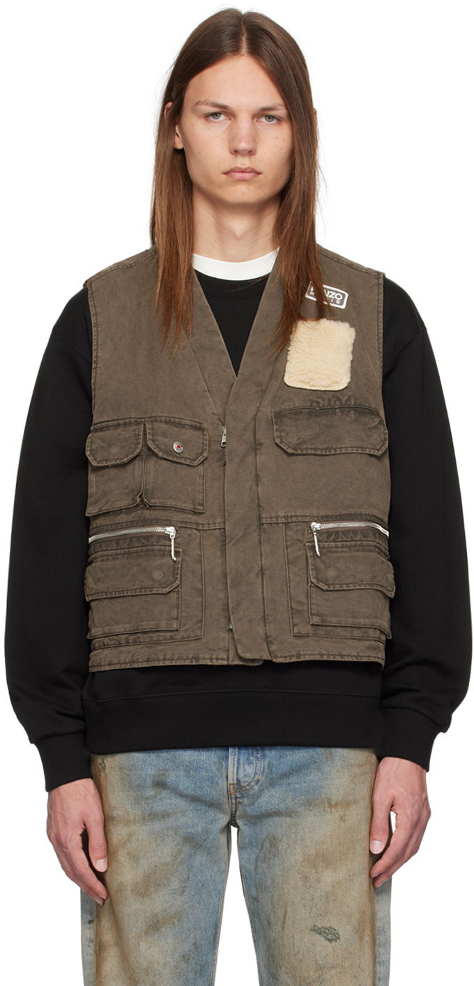 Väst KENZO Khaki Mutlipocket Vest Brun | FE65VE0089GK