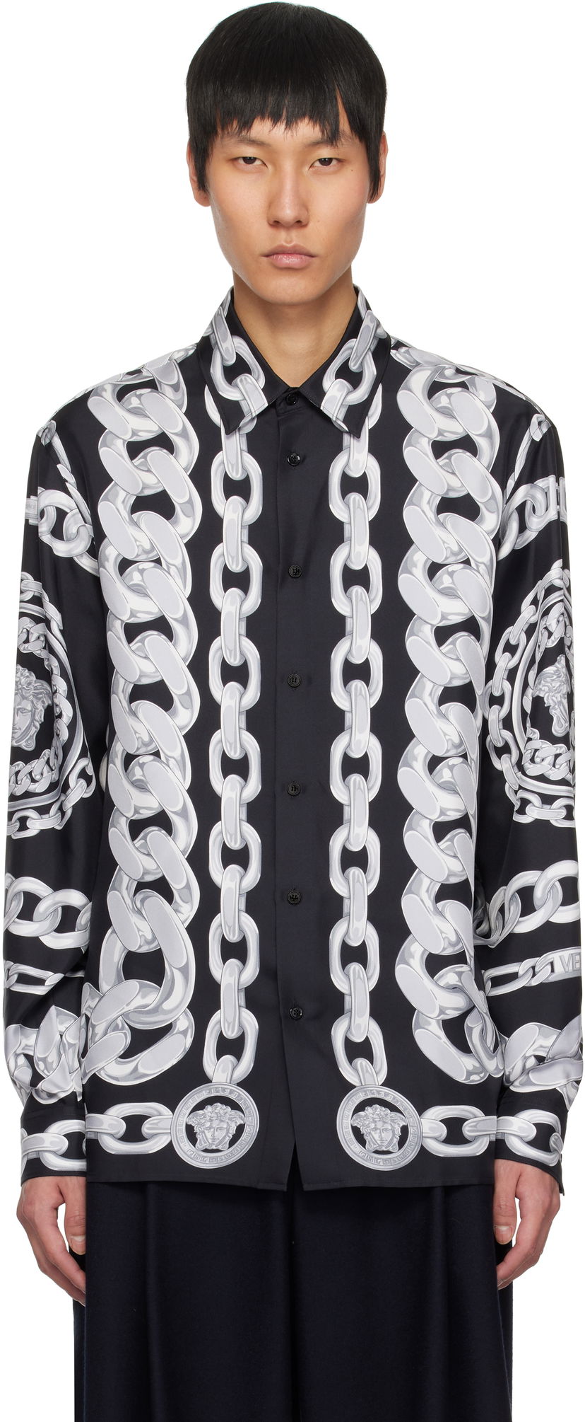 Skjorta Versace Versace Medusa Chains Silk Shirt Svart | 1019438_1A13397