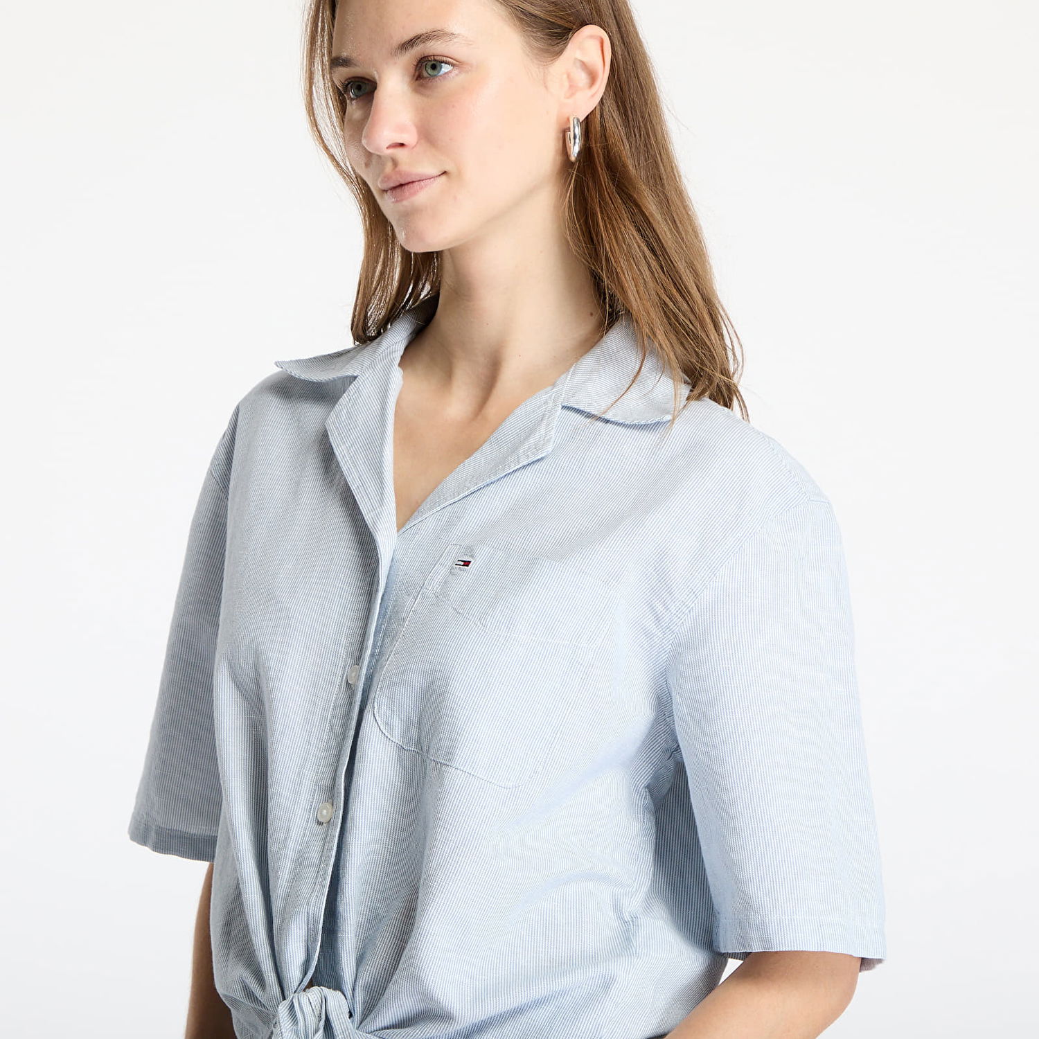 Skjorta Tommy Hilfiger Tommy Jeans Women's Cropped Linen Short Sleeve Shirt Blå | DW0DW20286 0A8, 1