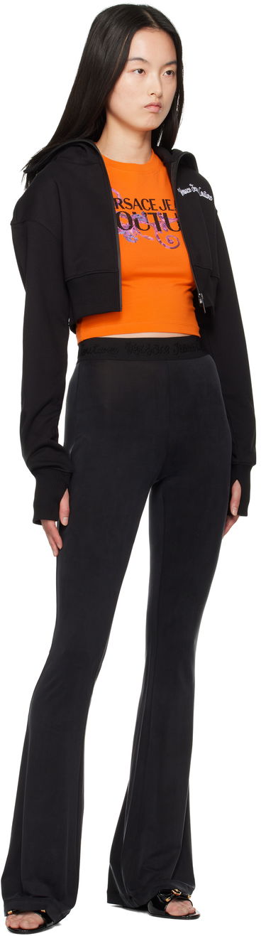 Sweatshirt Versace Versace Jeans Couture Embroidered Logo Crop Zip Hoodie Svart | E78HAIC08_ECF00C, 3