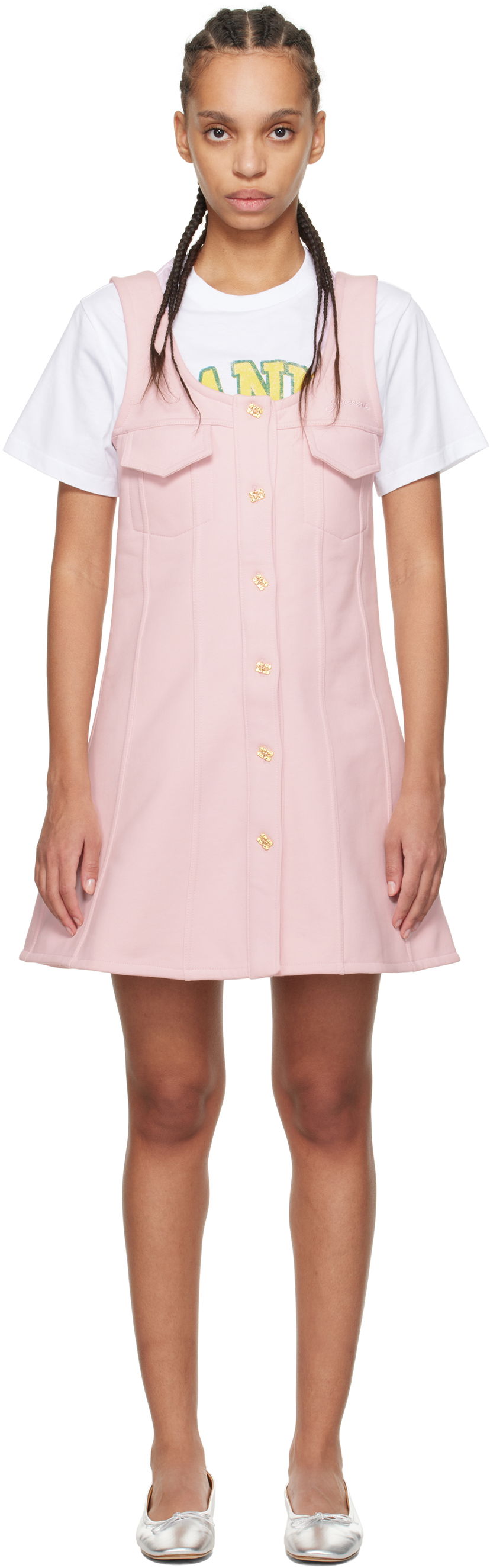 Klä GANNI Ganni Button-Up Mini Dress Rosa | T4111