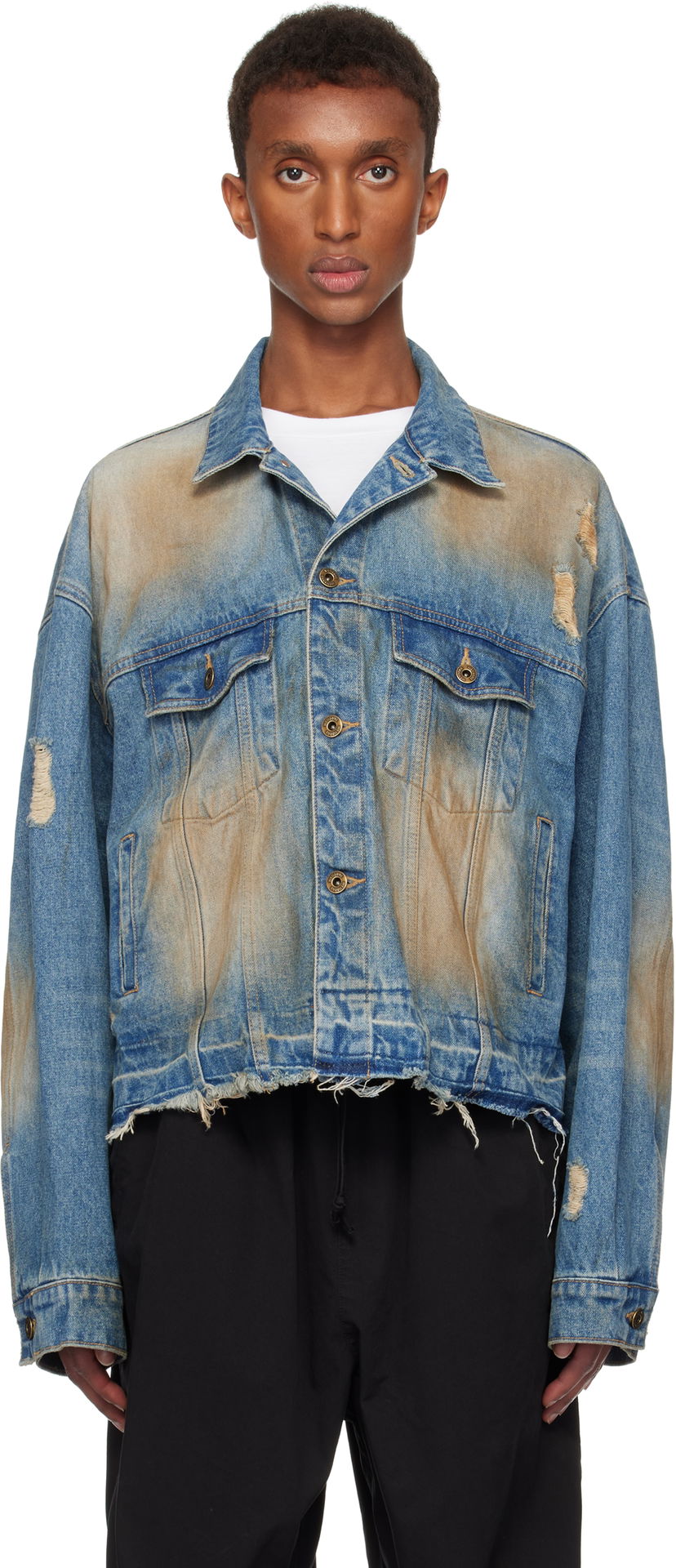 Jacka We11done We11done Distressed Denim Jacket Blå | WD-DJ3-24-310-U-BL