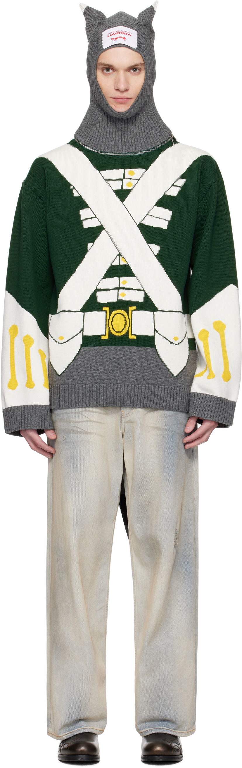 Sweater Charles Jeffrey Loverboy Charles Jeffrey LOVERBOY Knit Balaclava and Toy Soldier Sweater Grön | 54090101