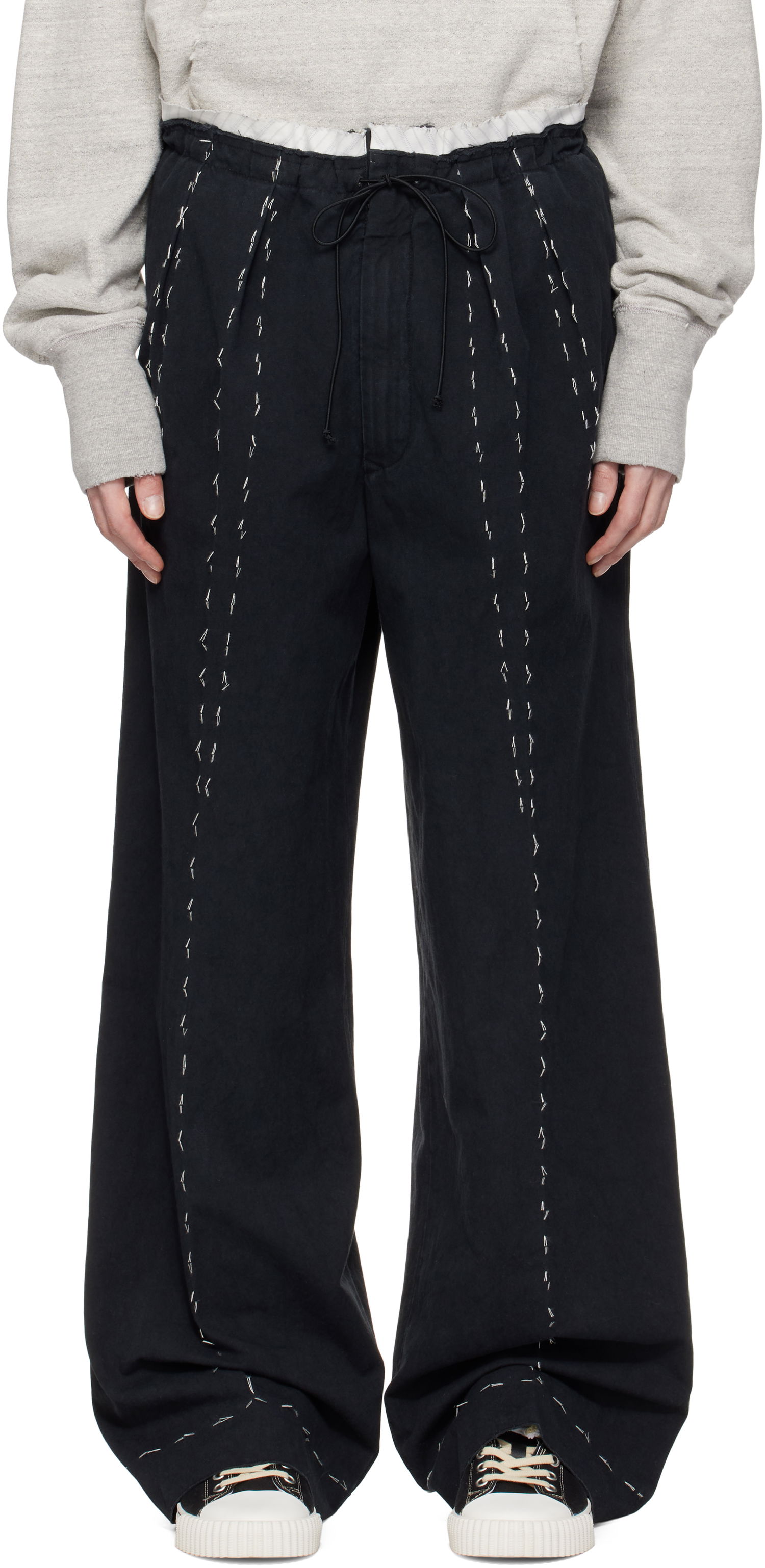 Byxor Maison Margiela Maison Margiela Work-In-Progress Stitch Detail Trousers Svart | S50KA0664 M35295, 0