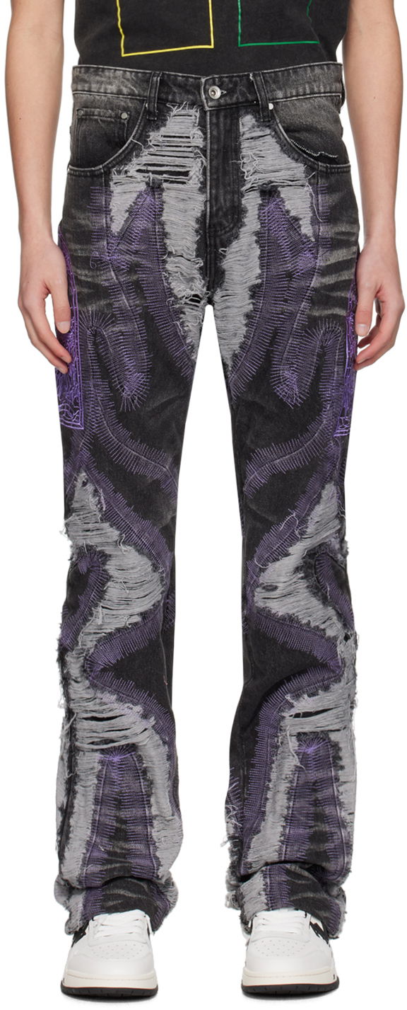 Jeans Who Decides War Who Decides War Techno Distressed Jeans with Purple Stitching Flerfärgad | 1120980002SS24