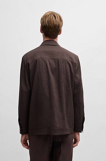 Skjorta BOSS BOSS Relaxed-Fit Overshirt Linen Blend with Wool Brun | 50539503, 1